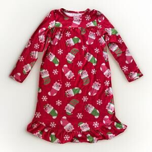 Christmas‎ Nightgown Red Flannel Kittens Stockings Holiday Kawaii Girls' Size 6